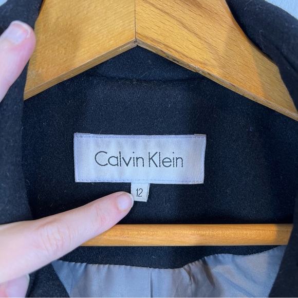 Calvin Klein Black Long Belted Wool Blend Coat - Picture 2 of 11